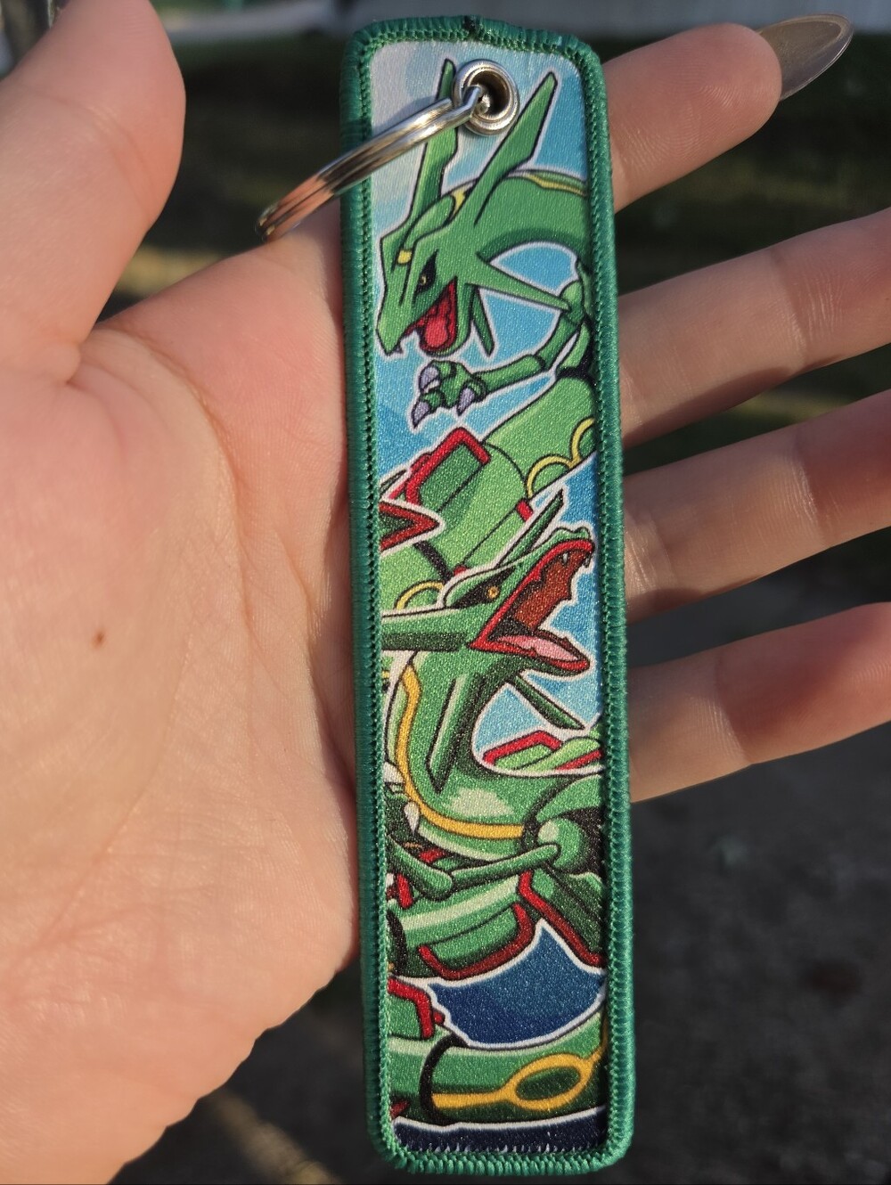 Pokemon Green Rayquaza Embroidered Keyring Tag